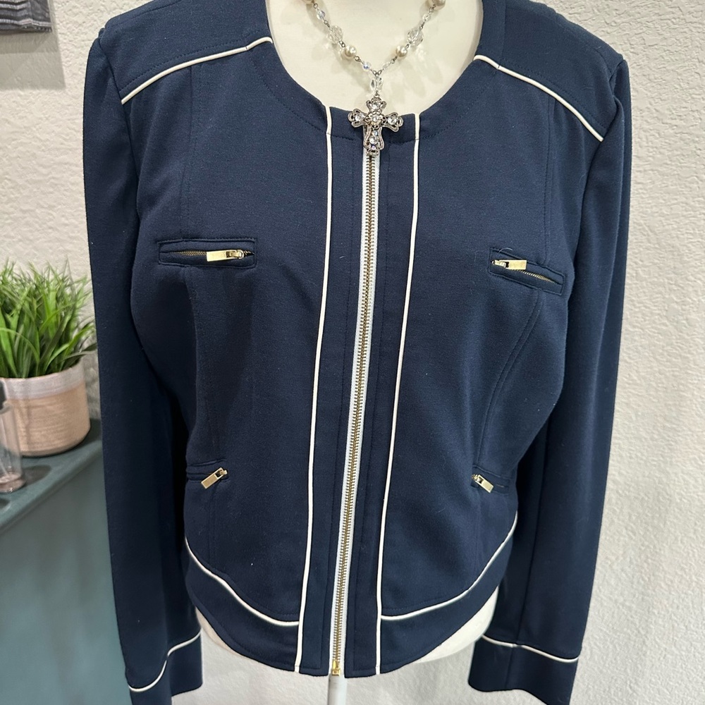 Katherine the Great Women's Navy Blue Jacket with White Trim Sz 14